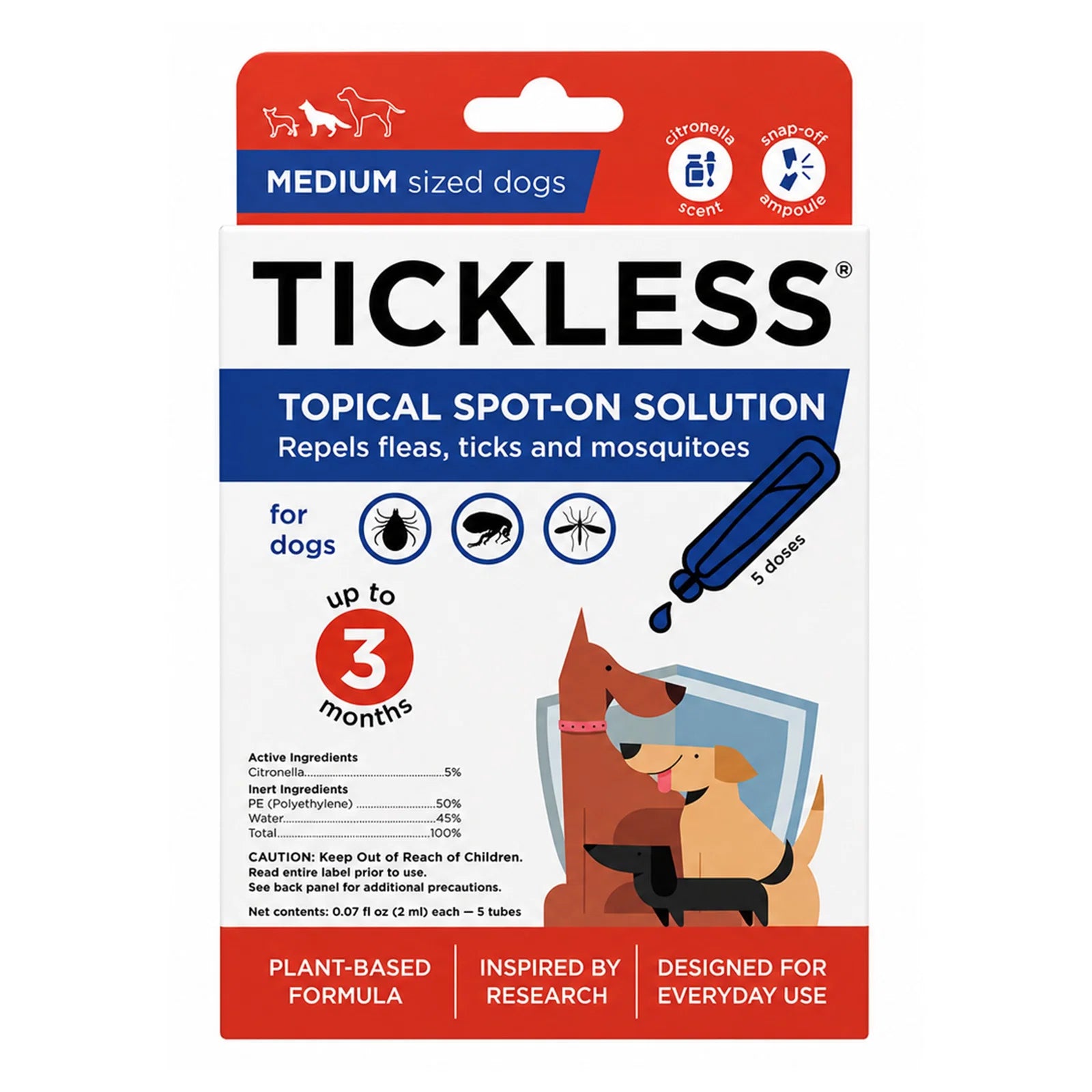 TICKLESS Topical SPOT-ON Hund, Medium 5x2 ml. (20-40 kg)