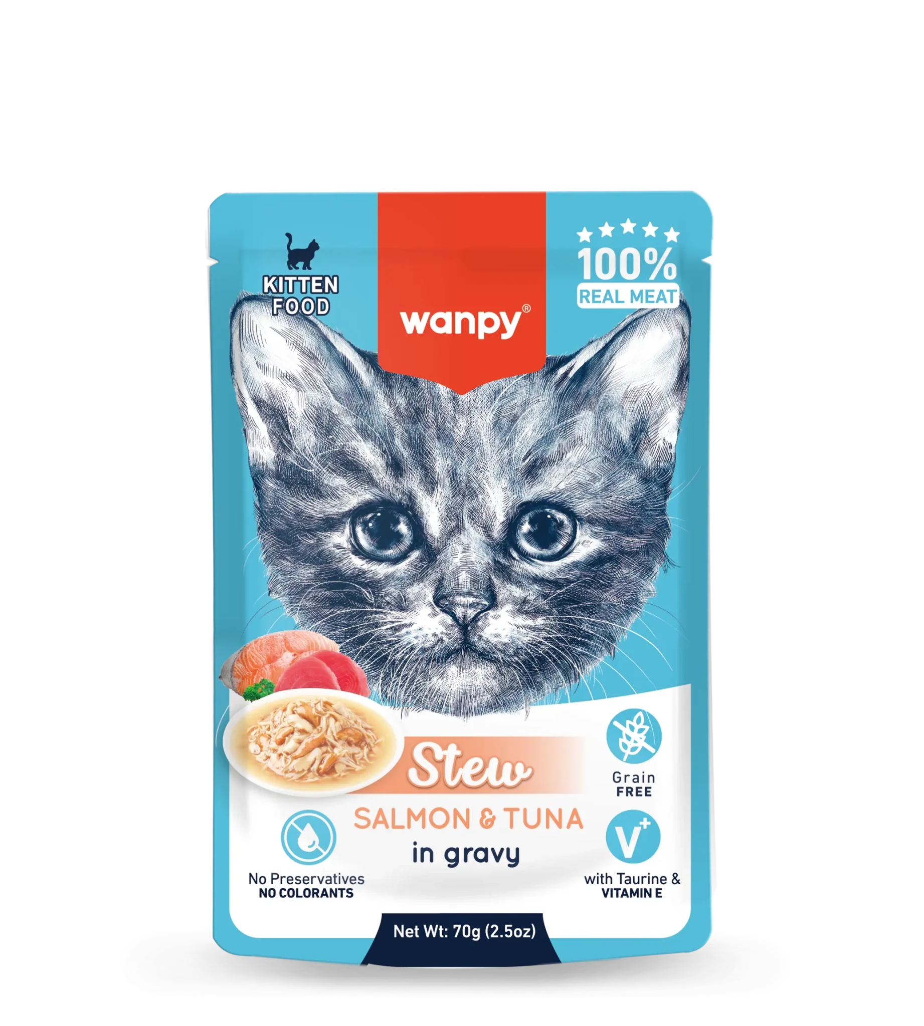 Wanpy Cat Kitten Stew Salmon & Tuna in Gravy 70g - MyDreamPet Dyrehandel