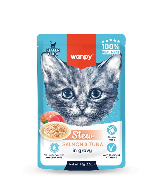 Wanpy Cat Kitten Stew Salmon & Tuna in Gravy 70g - MyDreamPet Dyrehandel